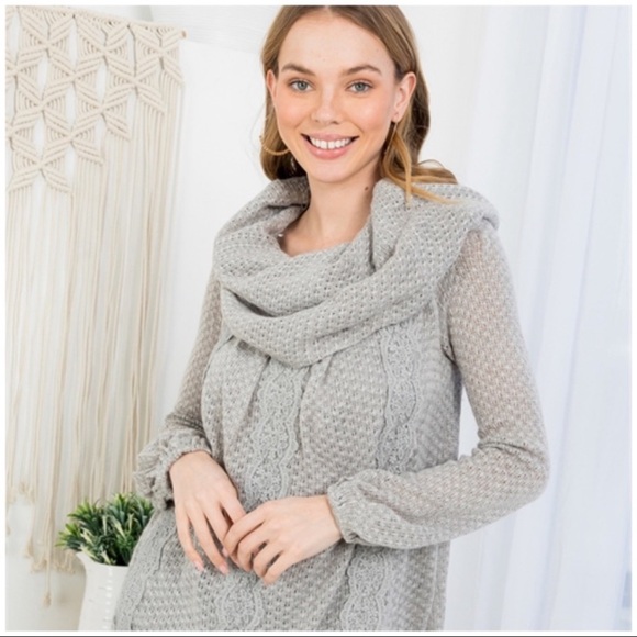 🍁LAST1️⃣🍁New Ryu Gray Cowl Neck Flowing Fall Sweater With Floral Design - Picture 4 of 7